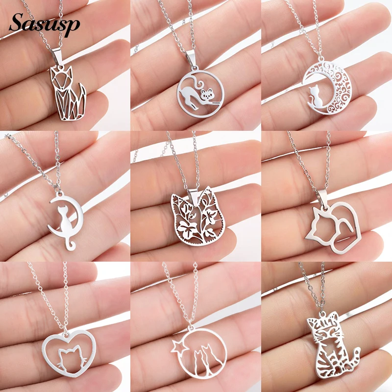 Женское колье с подвеской в виде кошки из нержавеющей стали | Украшения и