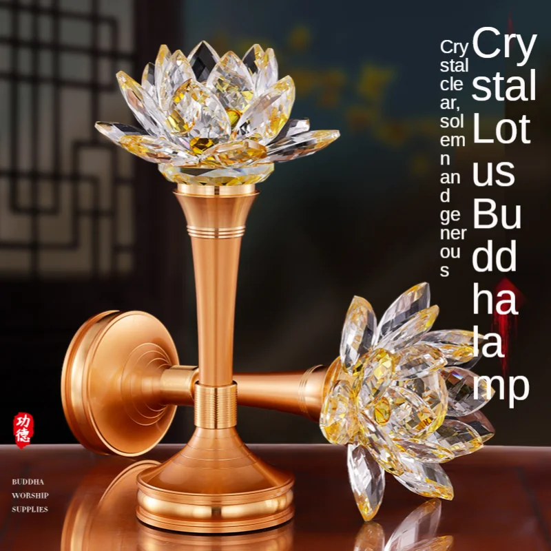 

A PAIR 32CM large high grade Buddhism HOME Temple shrine enshrine worship bring wealth money good luck buddha crystal lamp