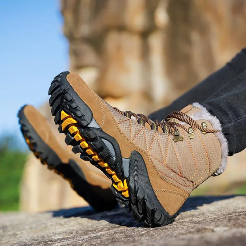 Уличные зимние теплые туристические ботинки для мужчин и женщин бархатные