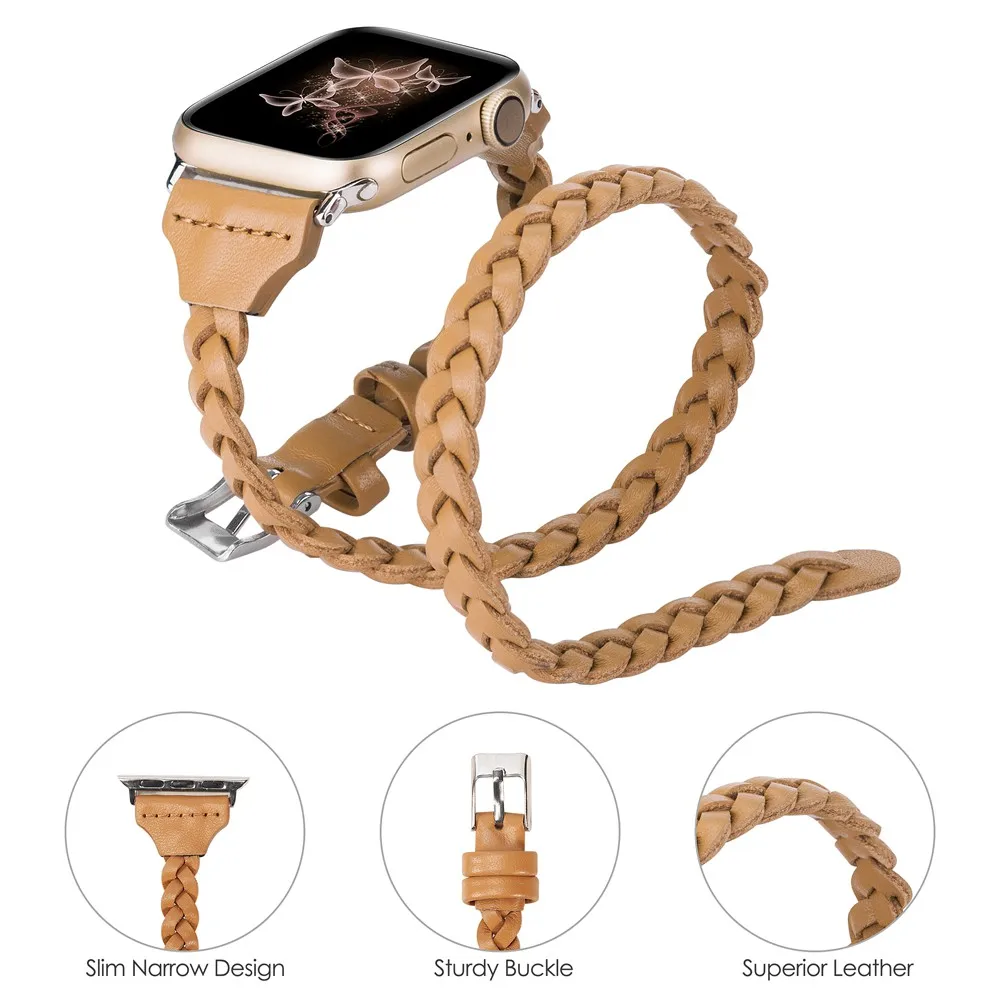 Ремешок для часов iWatch Series 5 4 3 2 1 Женский двойной кожаный плетеный браслет Apple Watch