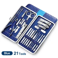 21 in 1 stainless steel manicure set professional nail clipper kit of pedicure tools nails toe clipper box for toe finger care