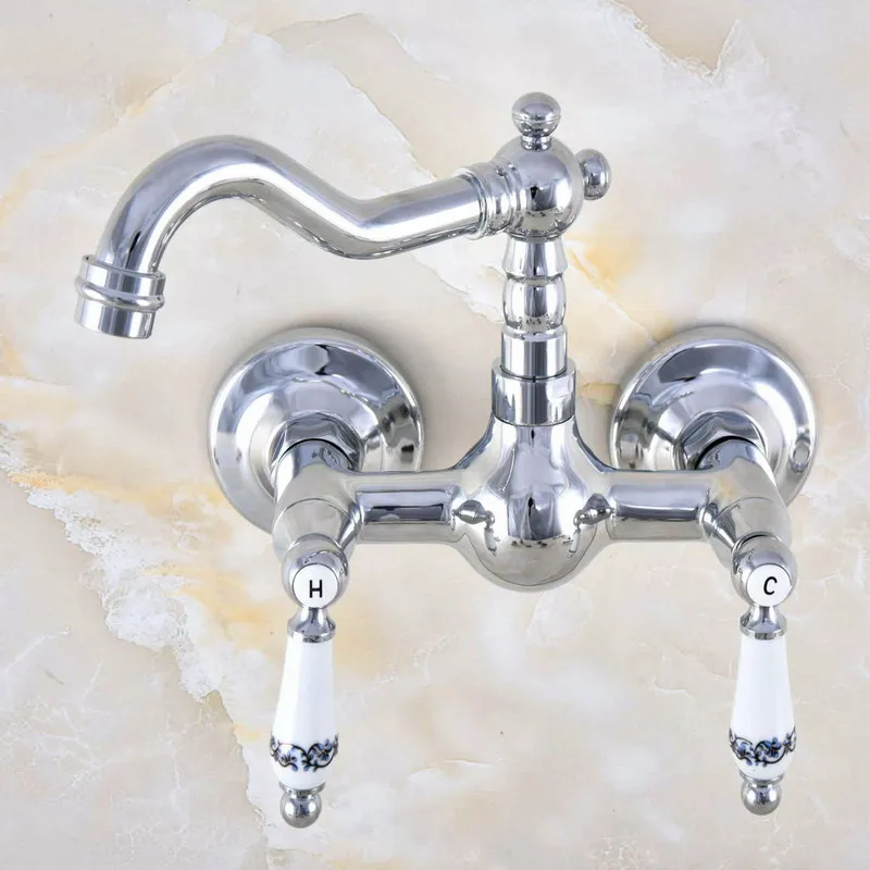 Полированный хромированный латунный настенный кухонный поворотный кран для