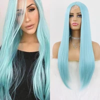 light blue lace wigs long straight hair 22 inch wigs for fahison women synthetic lace wigs with natural hairline