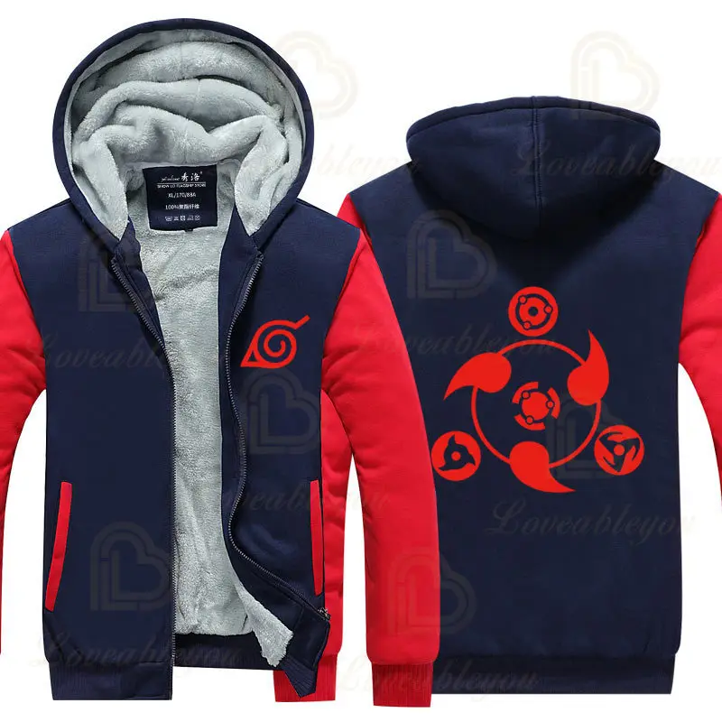 Naruto Itachi Akatsuki Print Winter Hoodie Cloud Symbol Hooded Pullover Sweatshirt Harajuku Warm Fleece Clothing |