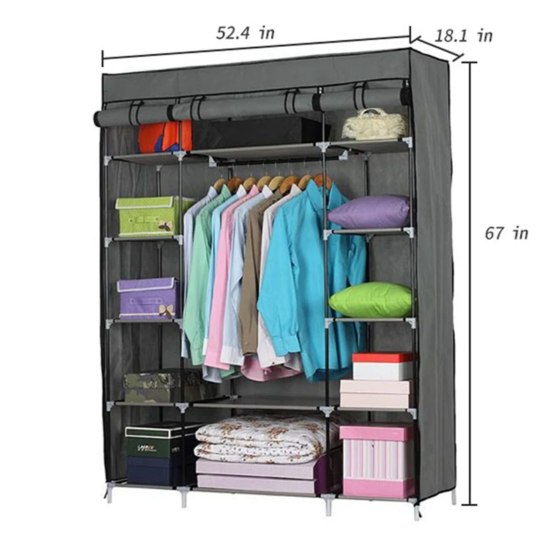 

5-Layer 12-Compartment Non-woven Fabric Wardrobe Portable Closet Gray (133x46x170cm)