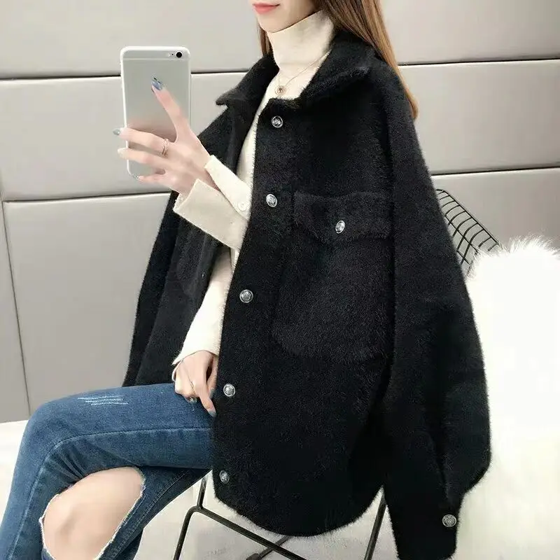 2021 Женский вязаный свитер кардиганы длинный рукав однобортный с карманами