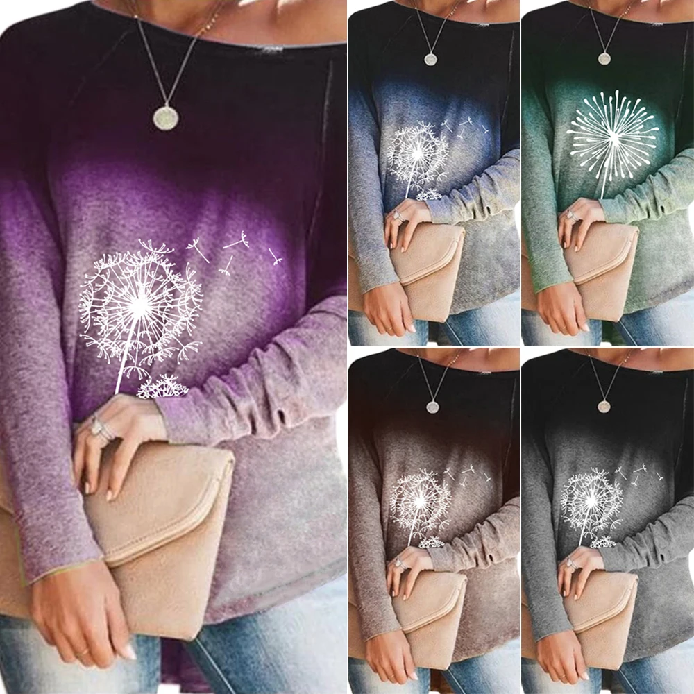 

Loose T Shirt Women Autumn Long Sleeve Tee Top Casual Gradient Printed Women T shirt O-neck Pullovers Female t Shirt Plus Size
