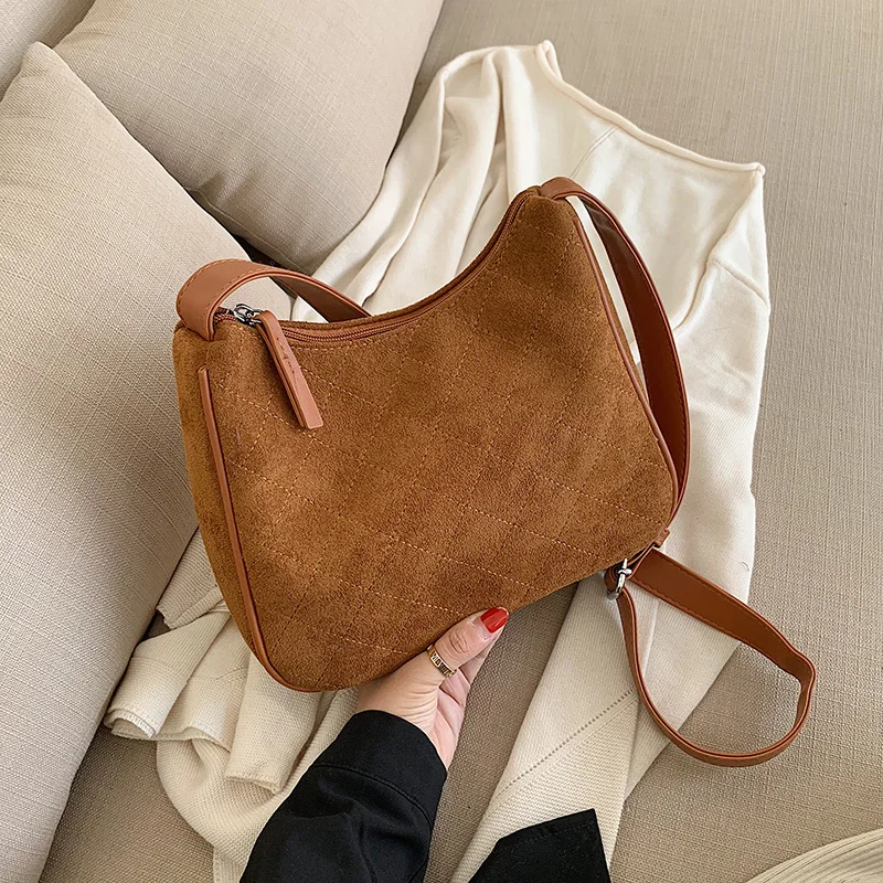 Модная женская замшевая кожаная сумка на плечо, женская сумка для отдыха из нубука, сумка через плечо, сумки-мессенджеры - Цвет: Кофе