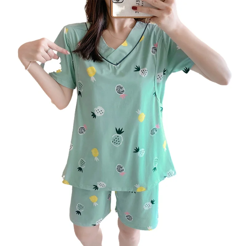 Осенний комплект для беременных и кормящих матерей Пижама Послеродовая Ночная