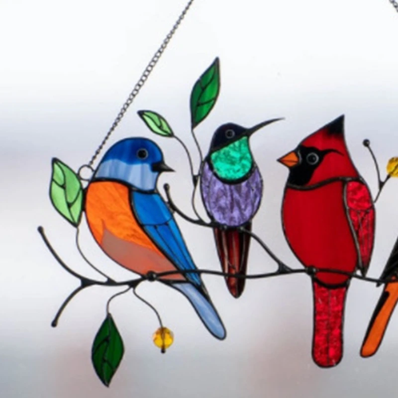 

Multicolor Birds on a Wire High Stained Acrylic Suncatcher Window Panel Ornaments U90A
