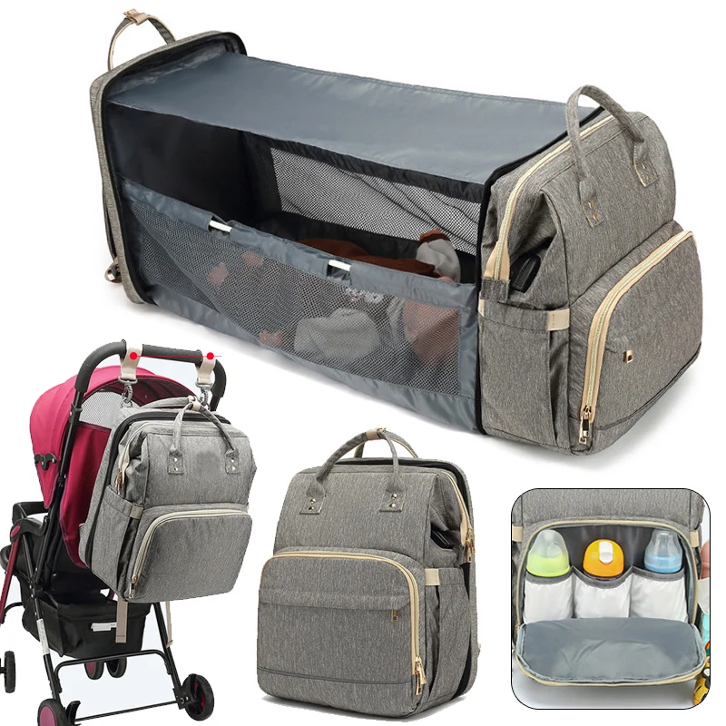 

High quality multifunctional portable foldable diaper bag mother travel big backpack crib diaper changing mat for outdoor use
