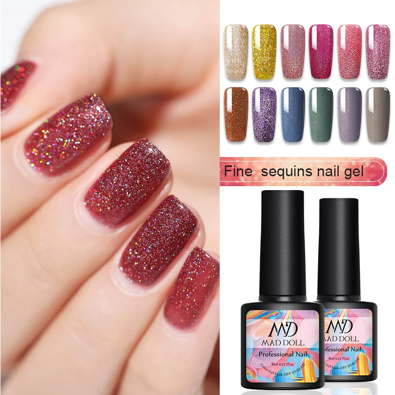 8 мл MAD DOLL 1 бутылка 12 цветов тонкие Блестки УФ гель блестки голографические