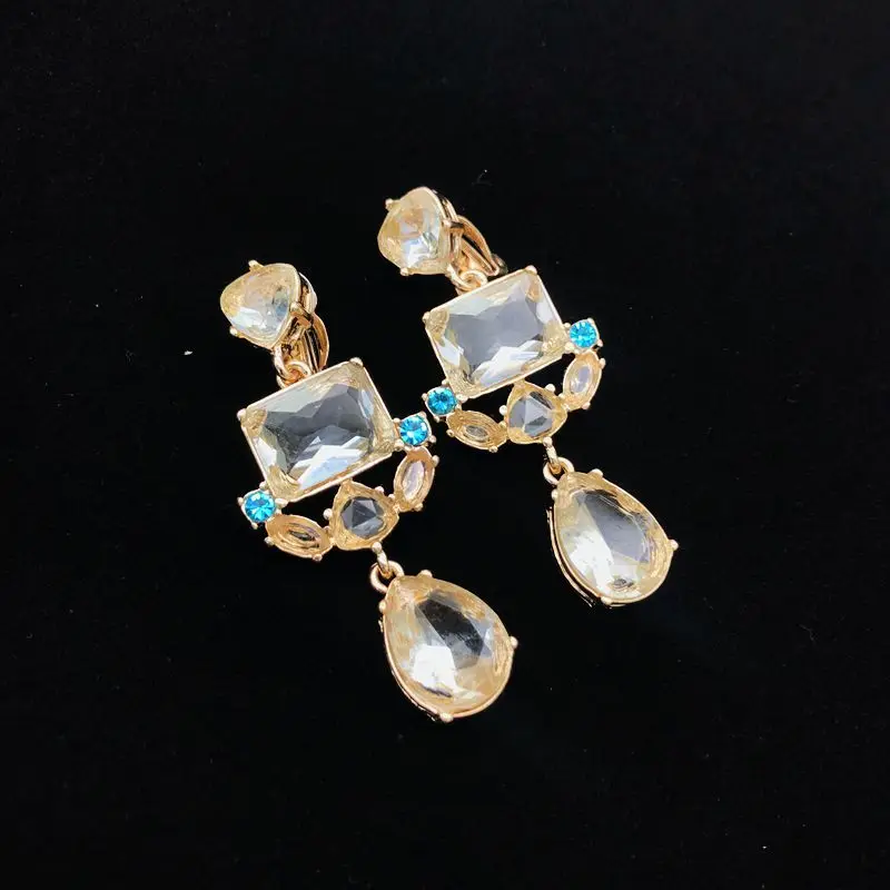 Free Shipping New Elegant Glass Stones Geometric Clip Earrings Statement