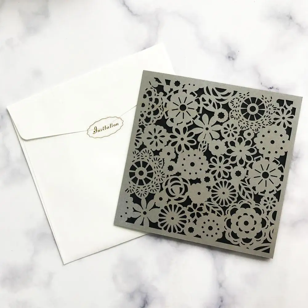 50 шт./лот Свадебная пригласительная открытка ажурная Цветочная свадебная для
