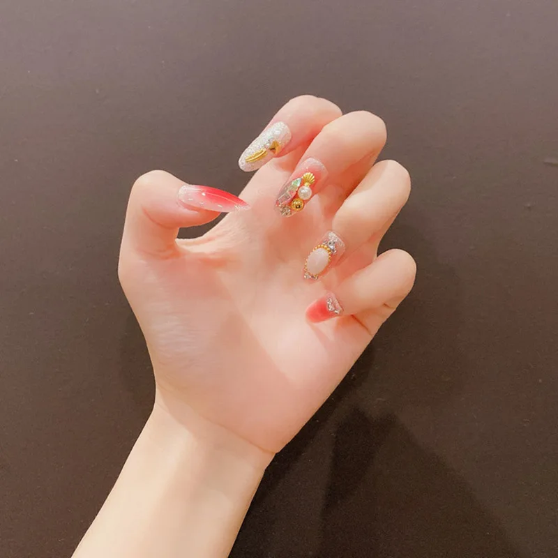 

24Pcs Big Diamond Long Tip Head Nails Bride Wedding Women Wearable Full Cover Finger Fake Nail with Glue CIN6 899