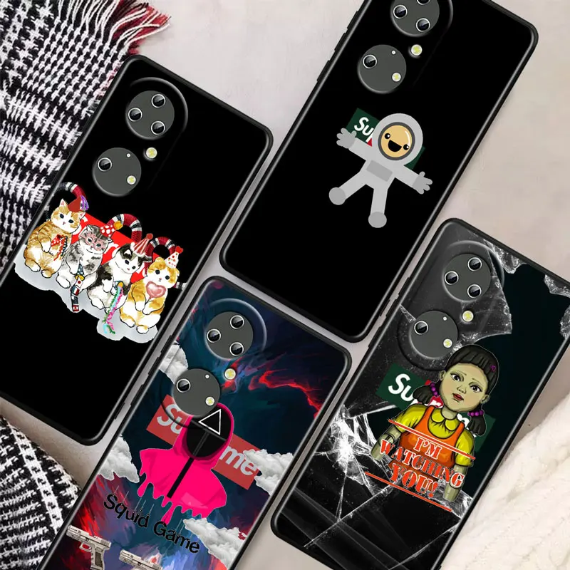 

Luxury Brand Fashion cute Soft Silicone Shockproof Black Phone Cover For Huawei P30 Pro P40 Lite P20 P50 5G P10 Plus Case