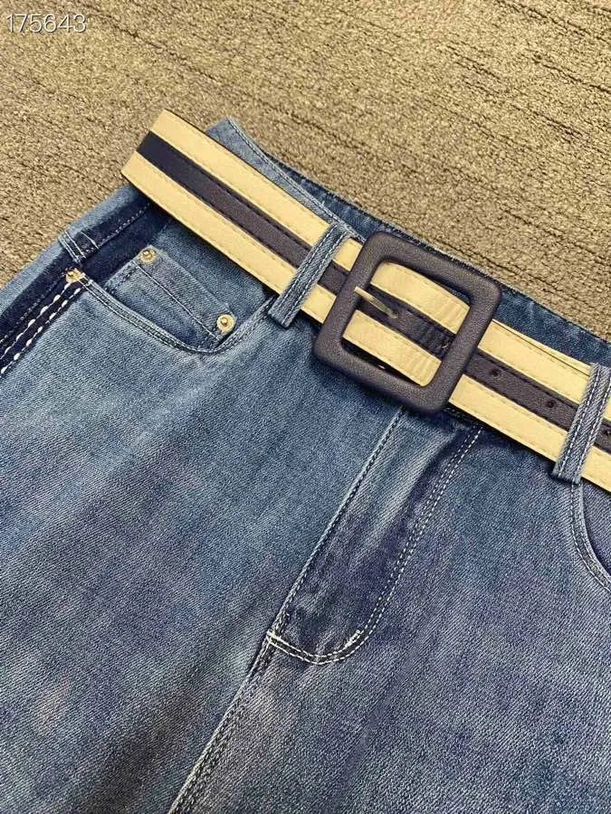 

Summer 2021 Vintage design sense High-waisted two-sided color design wash to do old wide-legged jeans women