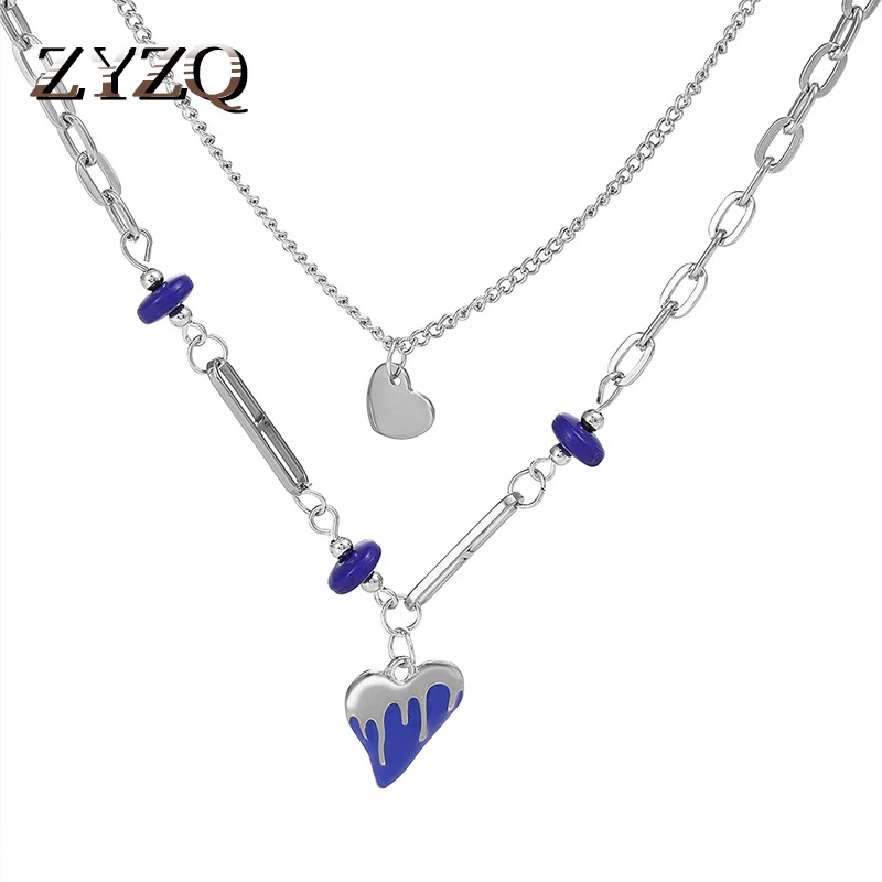 ZYZQ модное голубое Двухслойное ожерелье-цепочка для женщин в стиле хип-хоп модная