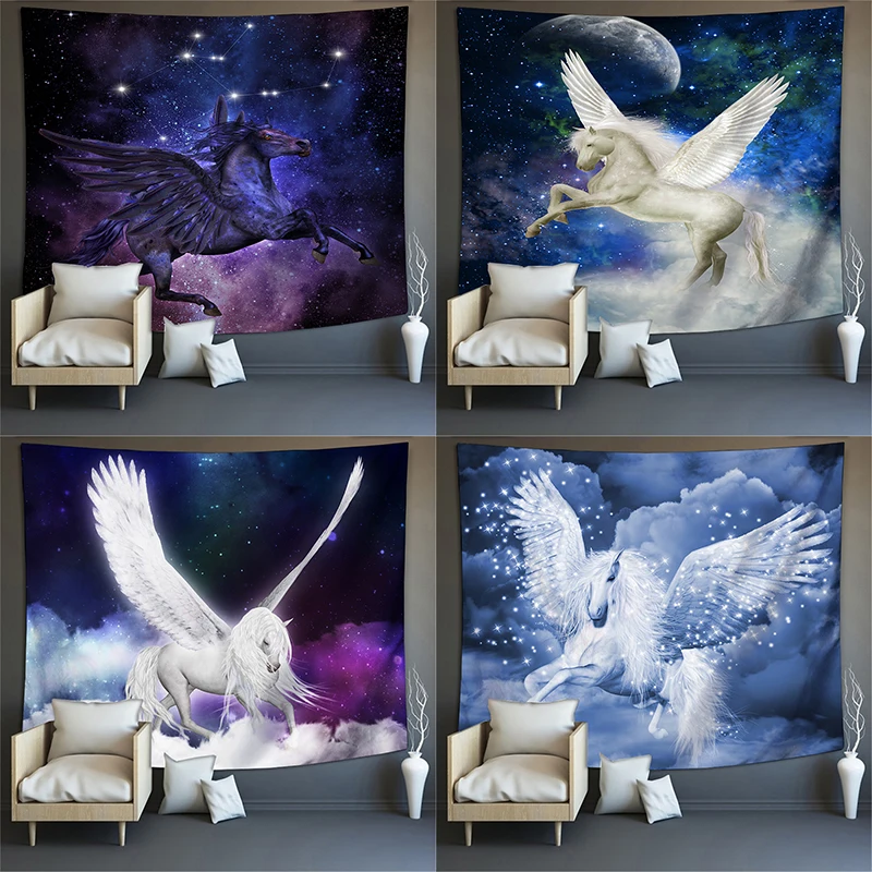 

3D Digital Print Fantasy Unicorn Tapestry Wall Art Tapestry Wall Hanging Pegasus Tapestry Room Decor Curtain Tapestry