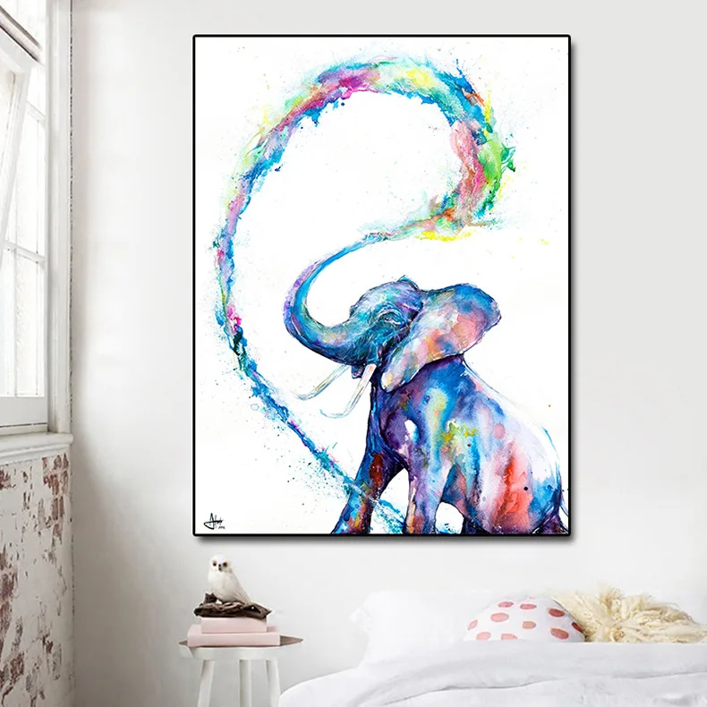

Creative Watercolor Elephant Canvas Painting Modern Simple Abstract Art Animal Poster Living Room Bedroom Wall Decor Pictures