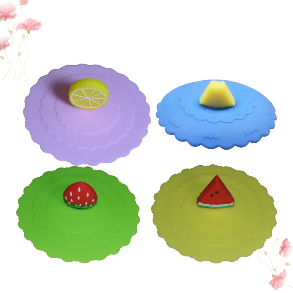 

4 Pcs Silicone Cup Lids Creative Fruit Shaped Mug Covers Anti-dust Reusable Drink Covers Soup Cup Lids (Watermelon Strawberry Le