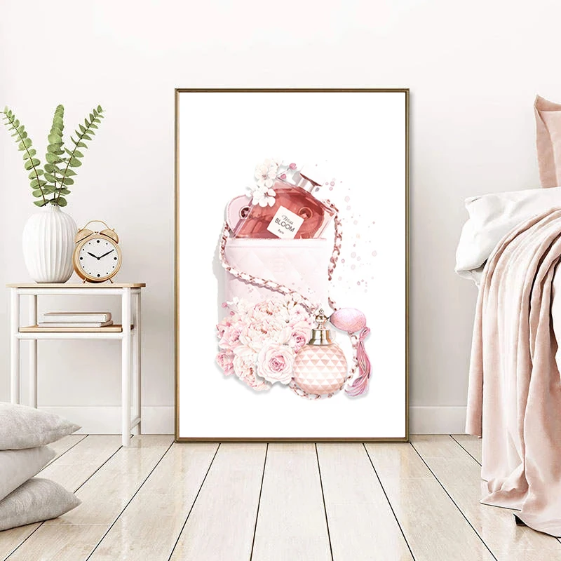 Модная Косметика печать постер розовый цветок девушка ресницы губы парфюм книга