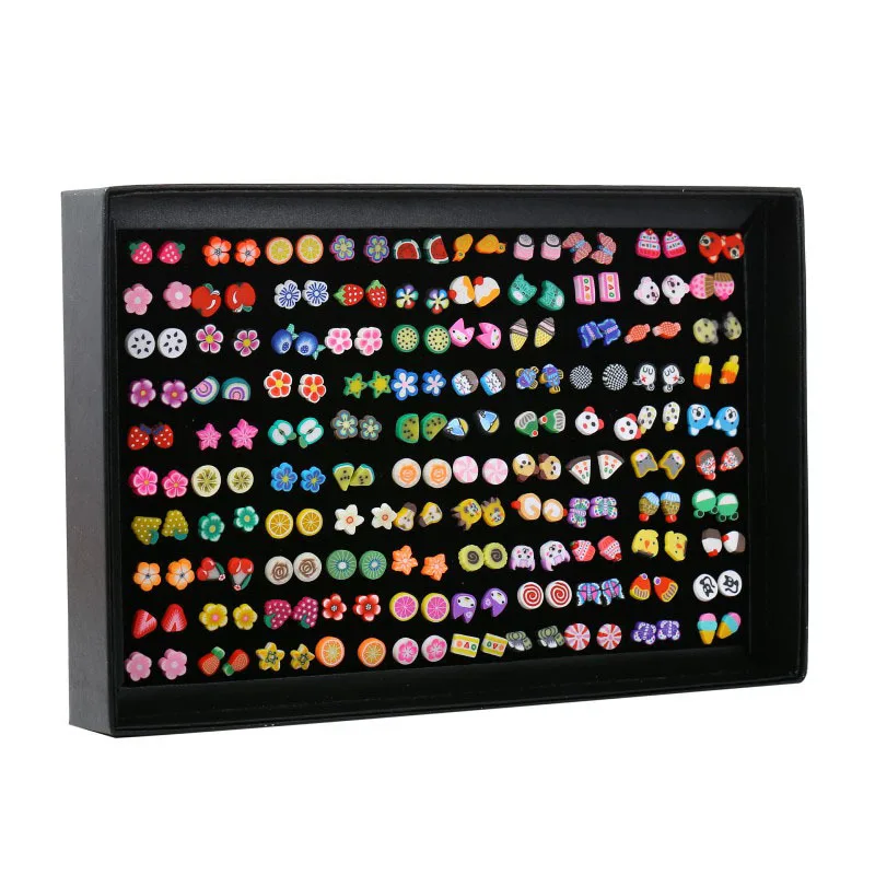 

Luokey 100 Pairs/Set Girls Animal Cartoon Cute Stud Earrings Polymer Clay Fruit Flower Korean Earring Set For Women Jewelry Gift