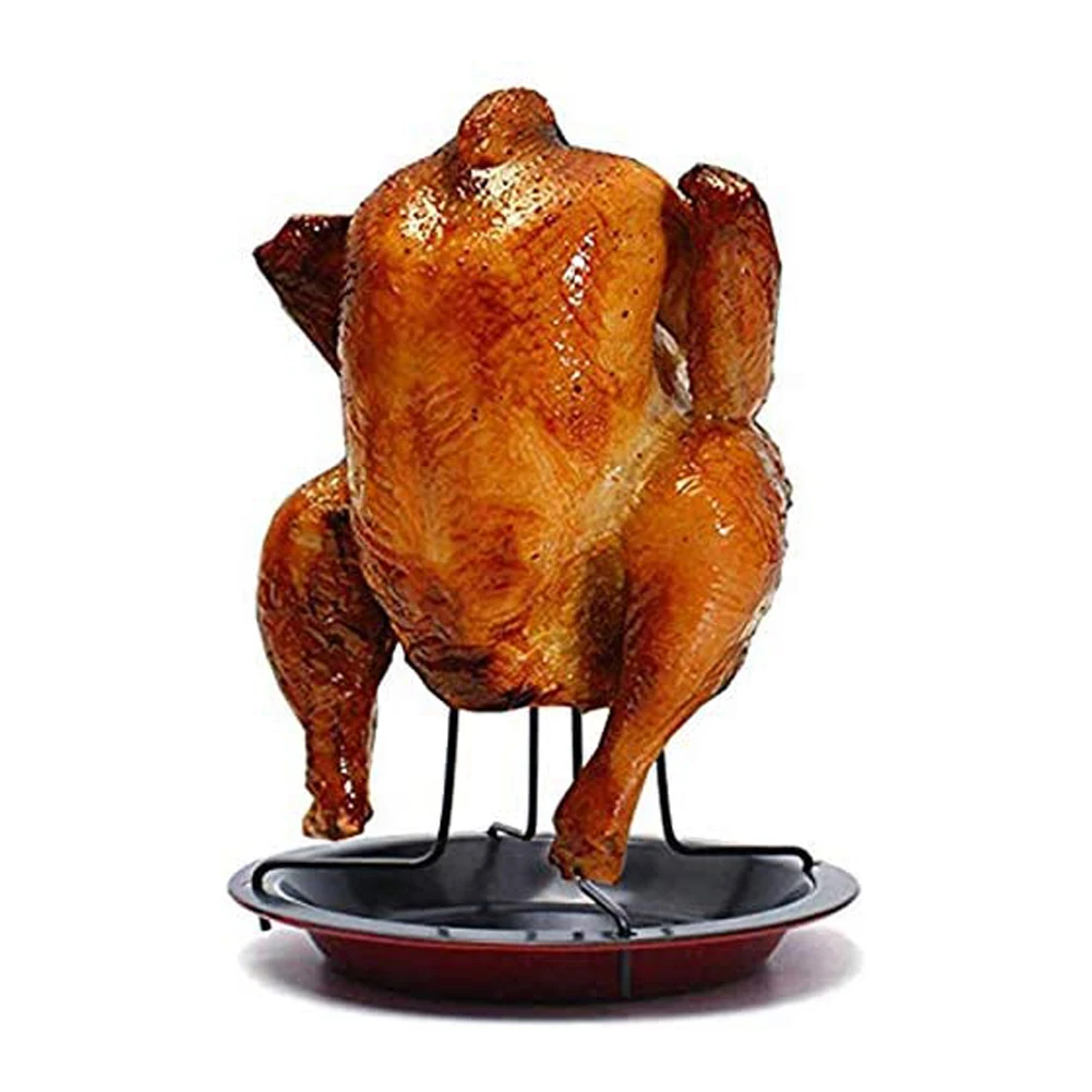 

Chicken Roaster Barbecue Holder Rack Stand Baking Pan Upright Non-Stick Cooking Tools Grilling BBQ With Bowl Accessories Tools