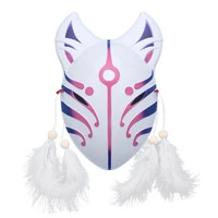 hand painted japanese style pvc full face fox mask with feather tassels for party show masquerade festival ball costume