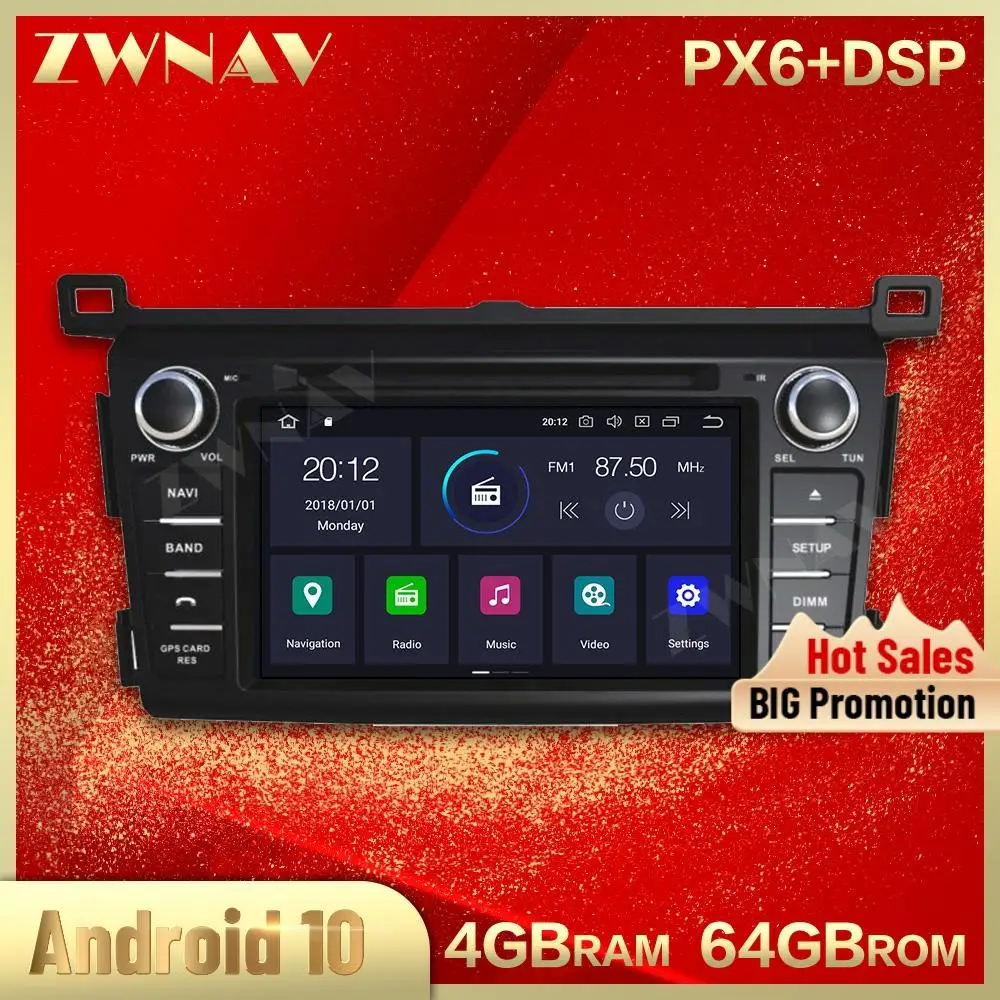

PX6 4G+64G Android 10.0 IPS screen Car Multimedia Player DVD stereo for Toyota RAV4 2013 2014 car GPS Navi Radio Audio head unit