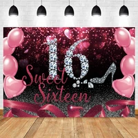 sweet 16th birthday backdrop custom pink balloon princess woman party photographic vinyl photography background photozone decor