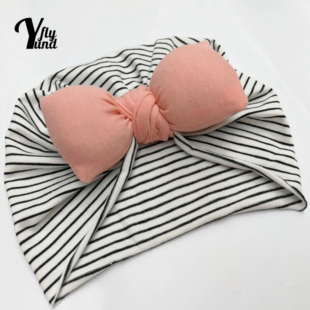 Yundfly 20*16 CM Soft Comfortable Polyester Cotton Baby Turban Hat Fashion Print Bowknot Toddler Cap Infant Headwear Photo Props