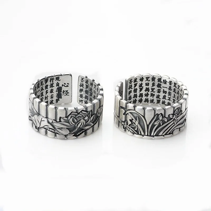 

heart sutra of dumb light of 999 fine silver restoring ancient ways ring female orchid rain lotus sterling silver ring