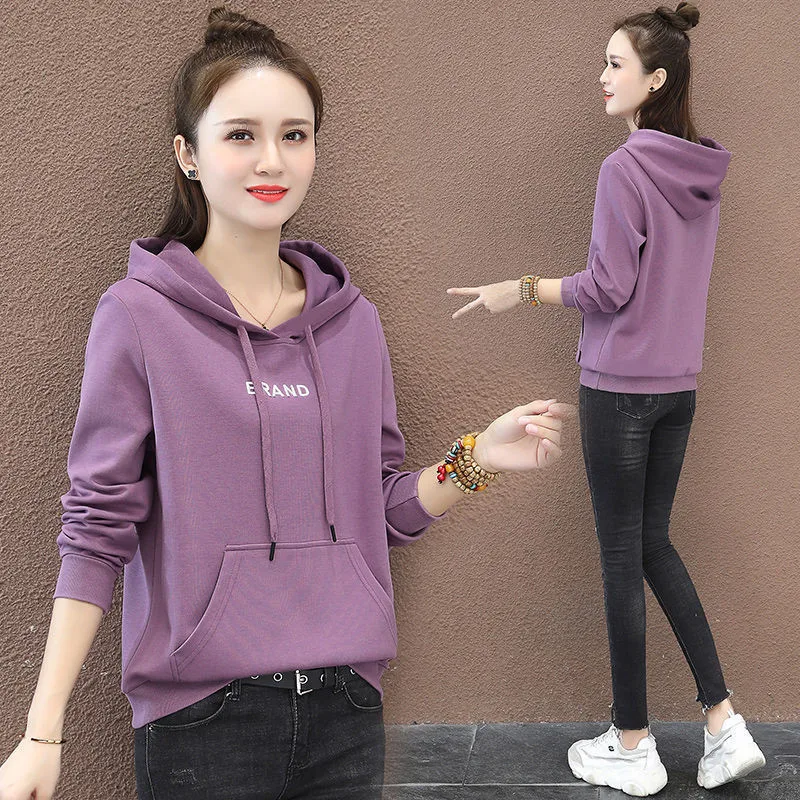 

Female Korean Casual Loose Long-Lleeved Sweater Coat Women Spring Autumn Aew Fashion Hooded Pullover All-match Blouse Jacket A35