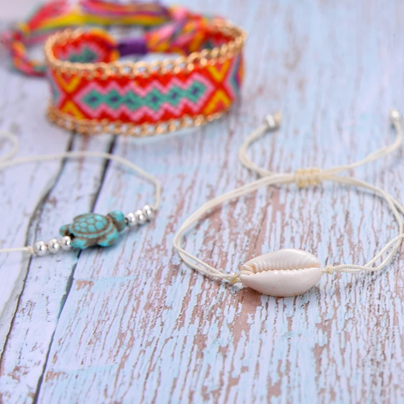 IYOE винтажный этнический Хлопок Веревка Браслеты для женщин Boho акриловые бусины в