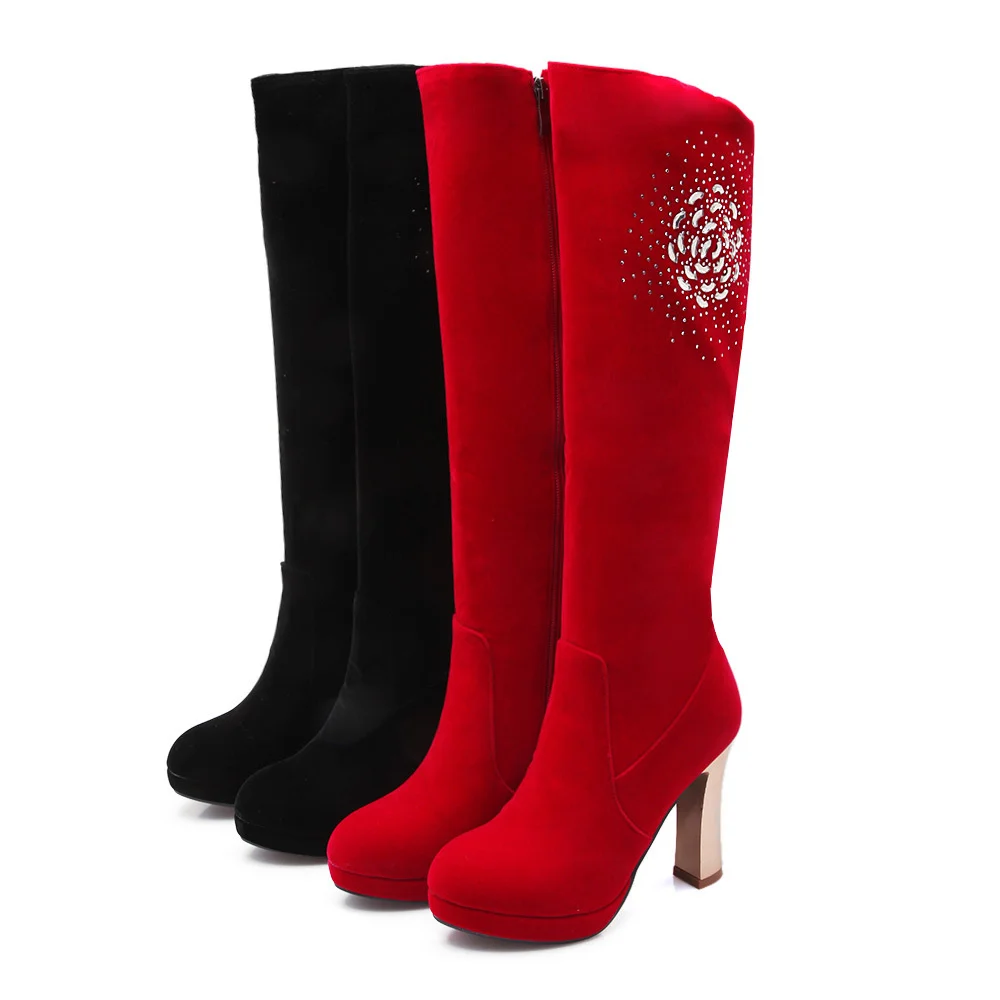 

Женские ботинки на Высоком толстом каблуке, красные сапоги на платформе, большие размеры 40-43