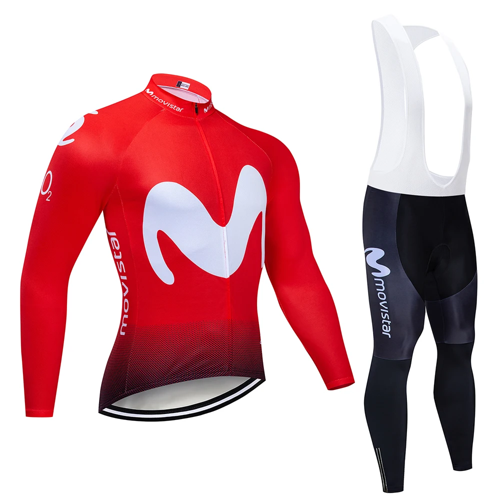 Long sleeve suit Movistar длинный рукав Велоспорт Джерси Набор летний дышащий детский нагрудник брюки ropa ciclismo велоодежда MTB велосипед мужская одежда - Цвет: Long sleeve suit