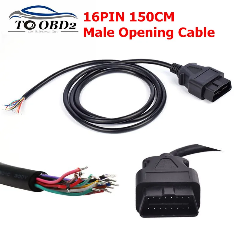 

Male OBD2 16Pin to Open Line ELM327 Auto Scanner 16 Pin OBDii OBD 2 Opening male Extension Cable Adapter 150CM