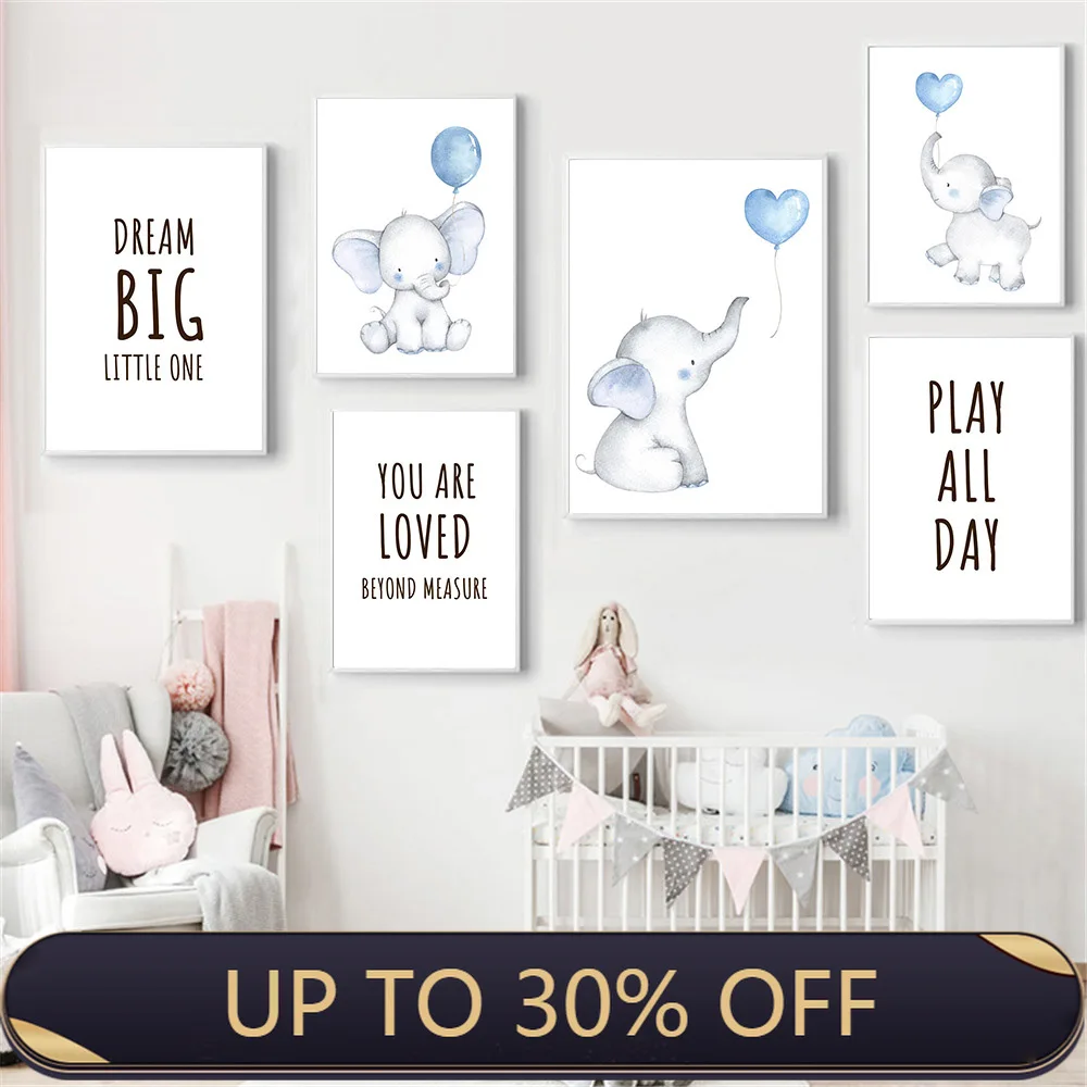 Синий воздушный шар слон искусство на стене печать холсте цитата картина