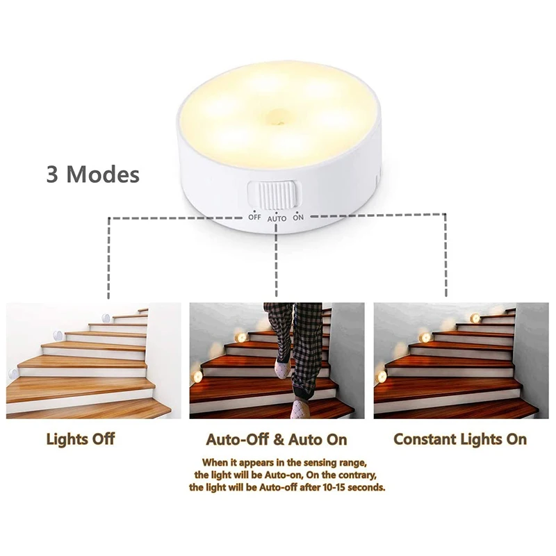 

3 Packs LED Night Light Motion Sensor Activated Magnet Stick no As Kitchen Bedroom Closet Toilet Bathroom Cabinet Stair