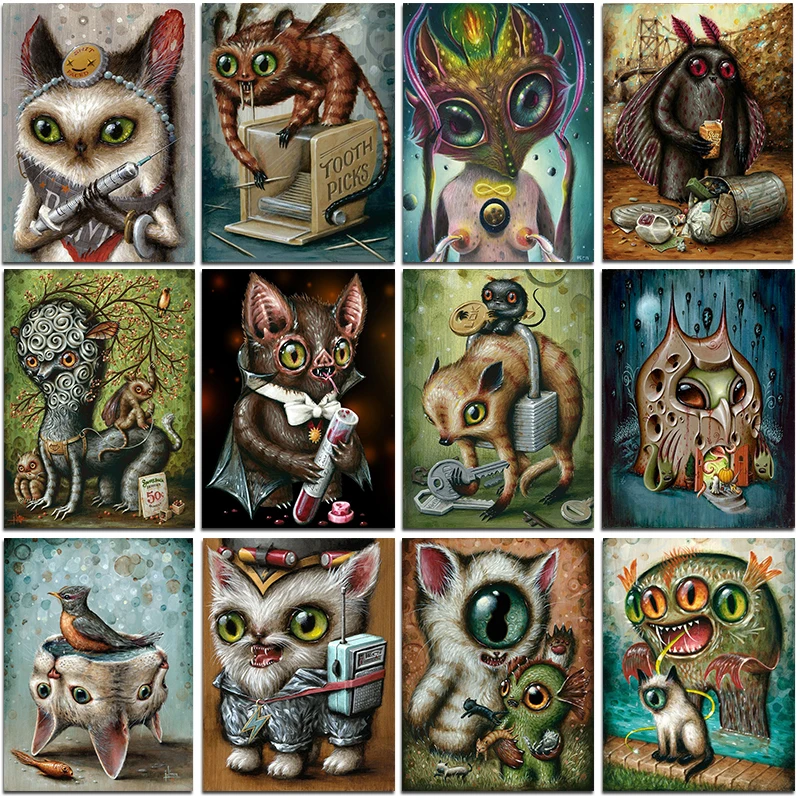 

Набор для алмазной живописи «сделай сам», мозаика из квадратных страз с изображением Инопланетянин, кота, паука, совы, черепа, мыши, вышивка ...