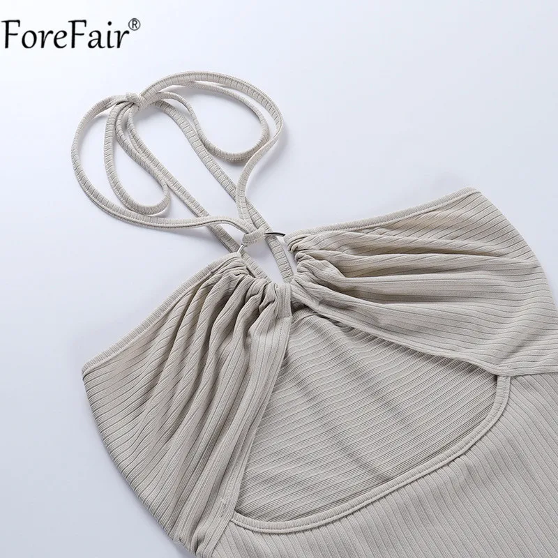 

Forefair Women Halter Neck Bandage Midi Dress Summer Hollow Out Off Shoulder Khaki Backless Sexy Bodycon Y2k Beach Dresses Party
