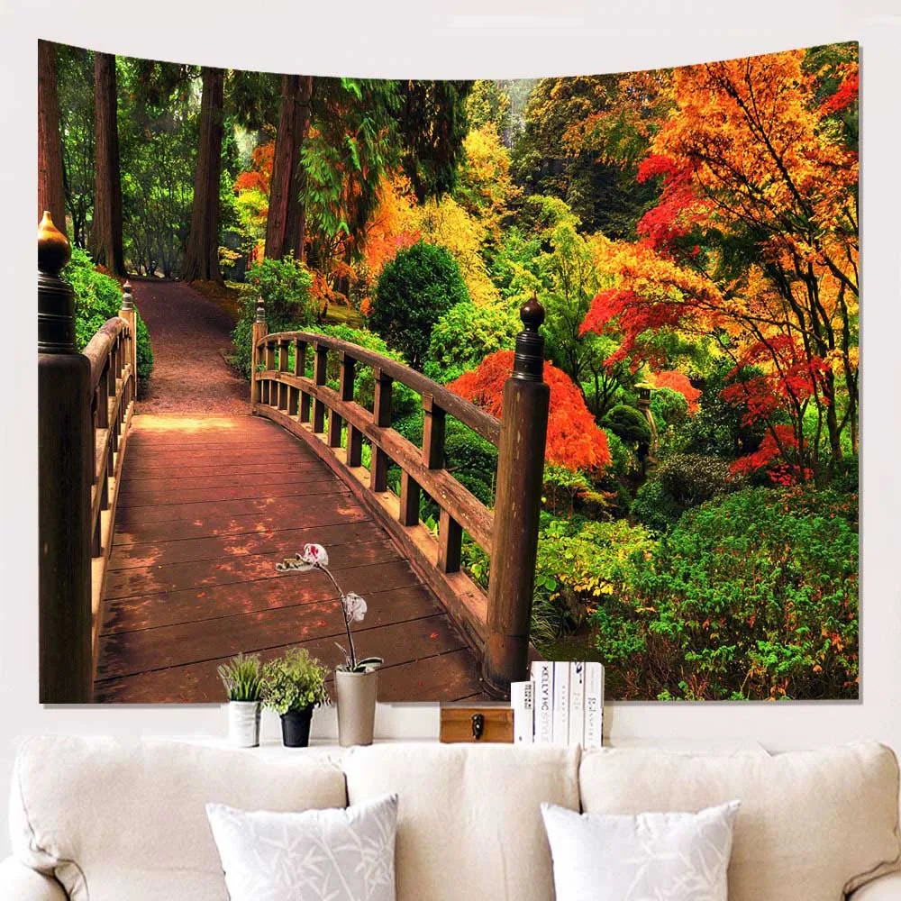 Psychedelic Forest Tapestry Wall Hanging Bridge Blanket Balloon Window Headboard Polyester Yoga Shawl Mat | Дом и сад
