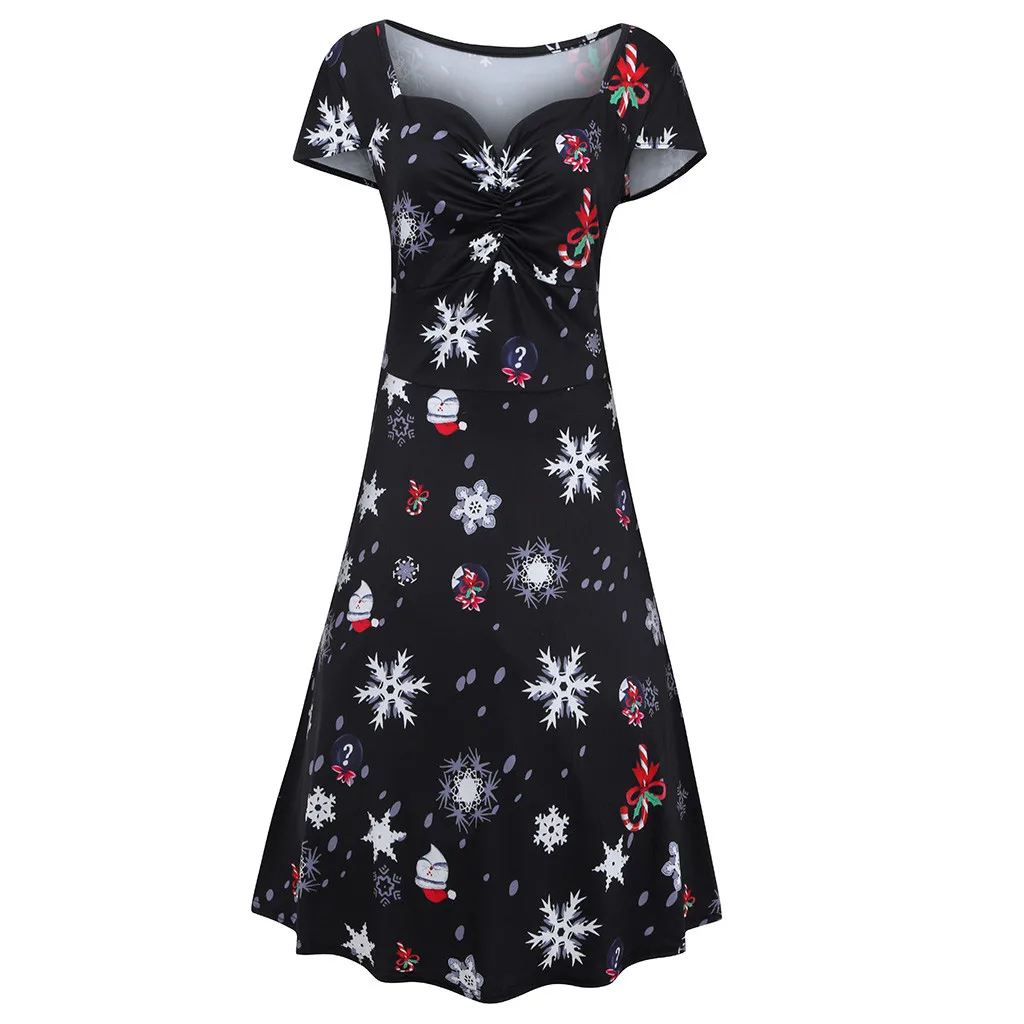 Рождественское Платье женское рождественское Санта Клаус Снеговик цветочный