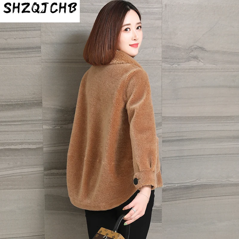 

SHZQ, женская одежда из гранулированного овечьего меха, короткое корейское повседневное шерстяное интегрированное пальто, куртка на зиму, но...