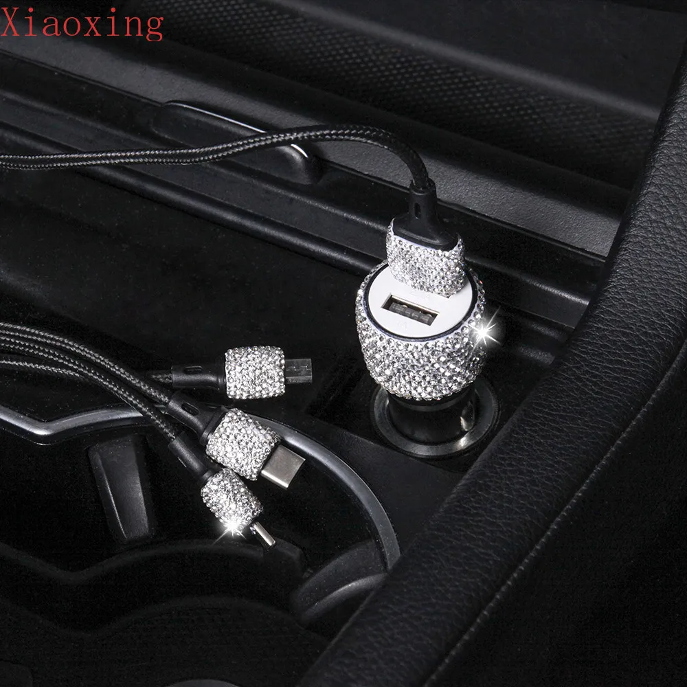 

Diamond Car Phone Safety Hammer Charger Dual USB Fast-charged Crystal Car Phone Aluminum Alloy Car Charger Cigarette Lighter