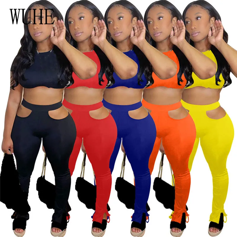 

YEYA Streetwear 2 Piece Sets O Neck Sleeveless Tanks Top and Sexy Hollow Out Skinny Pencil Pants Casual Nightclub Party Wear