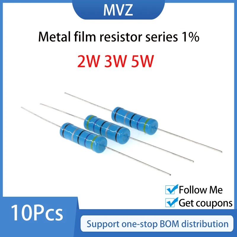 100pcs Metal Film Resistor 1/2W 0.5W 1% Tolerance 0.1 Ohm to 6.2M Ohm 