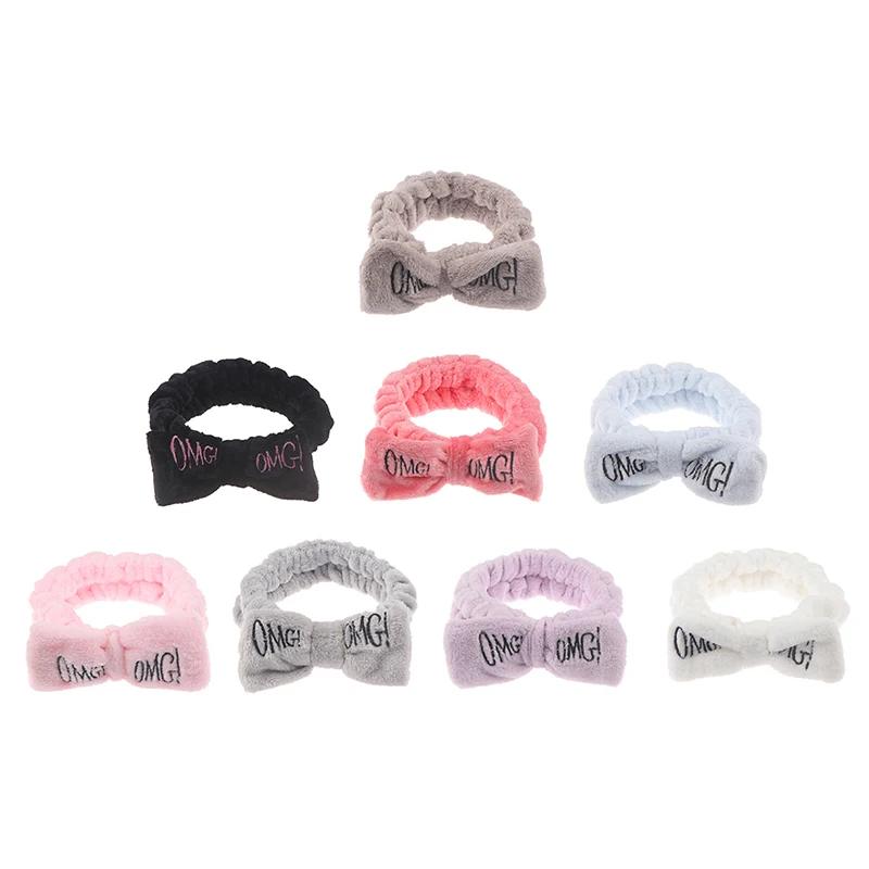 Повязка на голову с бантиком из кораллового флиса надписью OMG для девушек и
