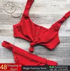 Hirigin, красная женская одежда, новый женский комплект бикини, бюстгальтер пуш-ап с подкладкой, купальник, бандажный однотонный купальник, треугольный купальный костюм